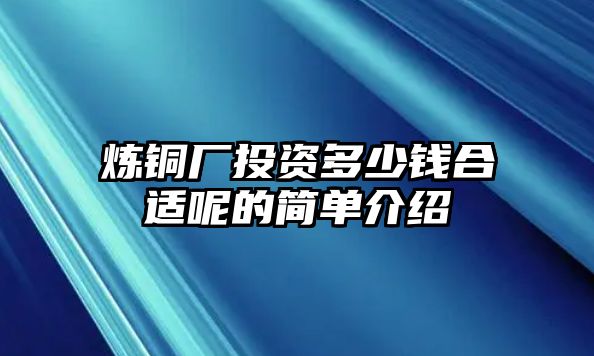 煉銅廠(chǎng)投資多少錢(qián)合適呢的簡(jiǎn)單介紹