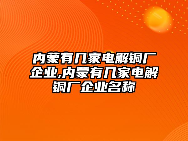 內(nèi)蒙有幾家電解銅廠企業(yè),內(nèi)蒙有幾家電解銅廠企業(yè)名稱