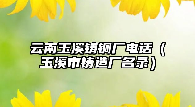 云南玉溪鑄銅廠電話（玉溪市鑄造廠名錄）