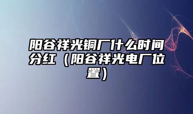 陽谷祥光銅廠什么時間分紅（陽谷祥光電廠位置）