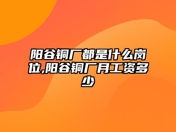 陽谷銅廠都是什么崗位,陽谷銅廠月工資多少