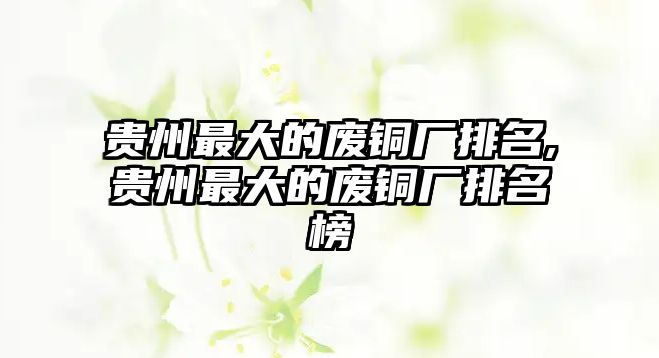 貴州最大的廢銅廠排名,貴州最大的廢銅廠排名榜