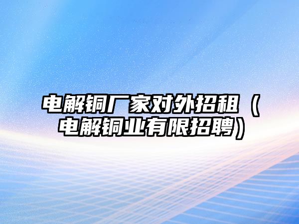 電解銅廠家對外招租（電解銅業(yè)有限招聘）