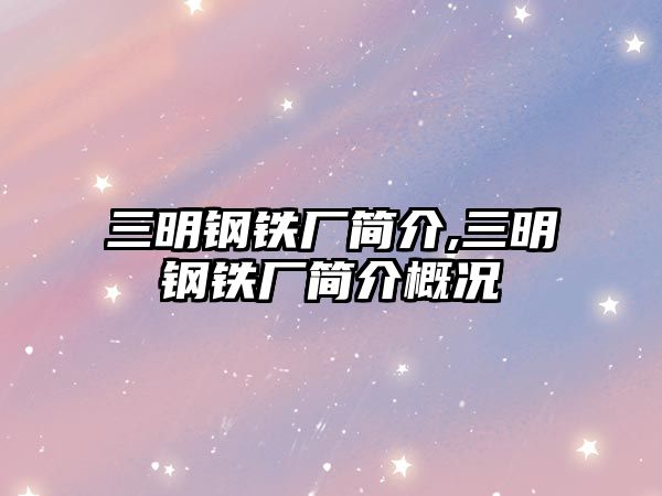 三明鋼鐵廠簡介,三明鋼鐵廠簡介概況