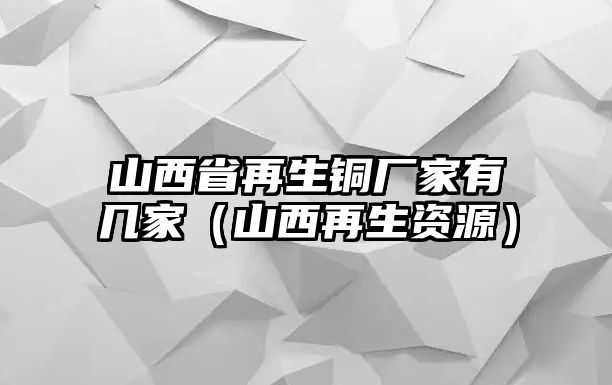 山西省再生銅廠家有幾家（山西再生資源）