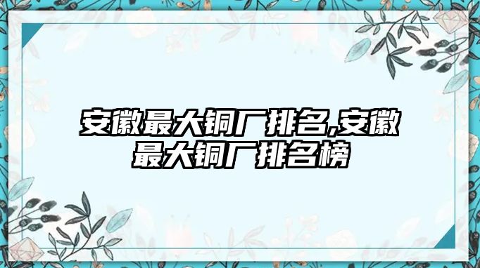 安徽最大銅廠排名,安徽最大銅廠排名榜