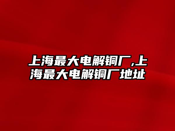 上海最大電解銅廠,上海最大電解銅廠地址