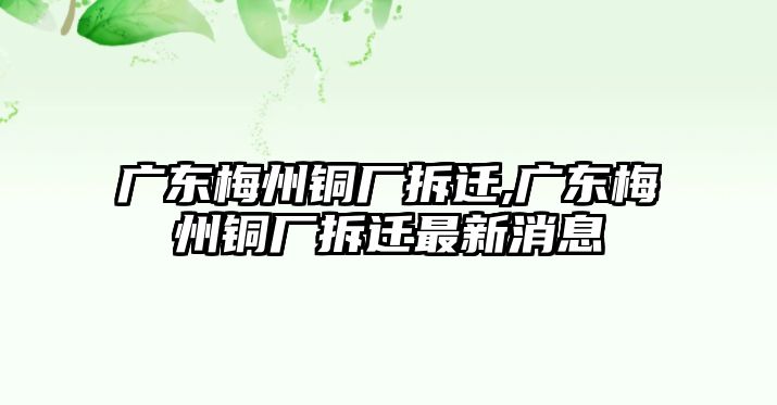 廣東梅州銅廠拆遷,廣東梅州銅廠拆遷最新消息