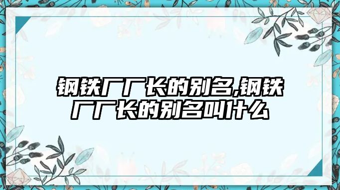 鋼鐵廠廠長(zhǎng)的別名,鋼鐵廠廠長(zhǎng)的別名叫什么