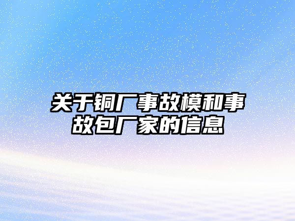 關(guān)于銅廠事故模和事故包廠家的信息