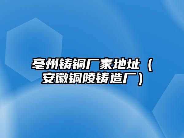 亳州鑄銅廠家地址（安徽銅陵鑄造廠）