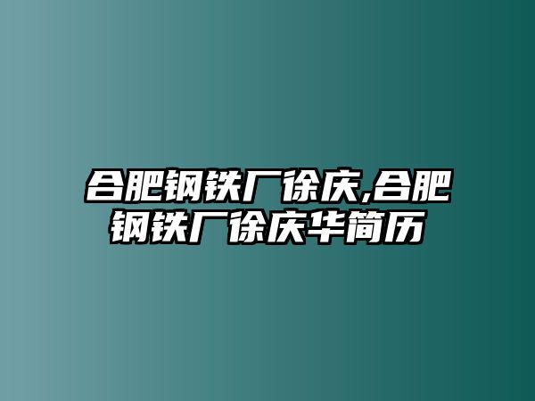 合肥鋼鐵廠徐慶,合肥鋼鐵廠徐慶華簡歷