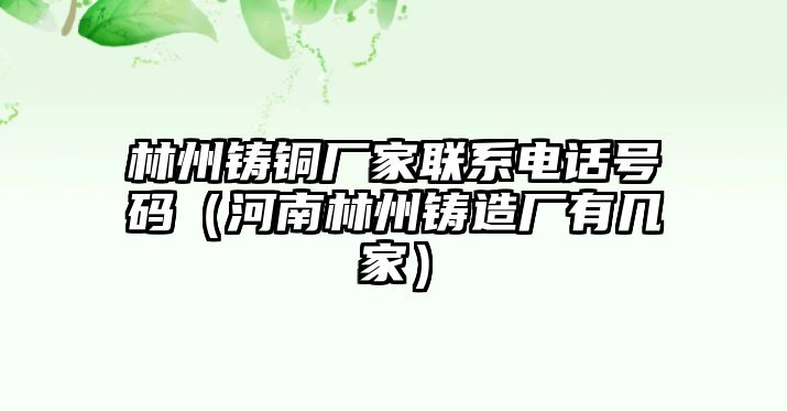 林州鑄銅廠家聯(lián)系電話號碼（河南林州鑄造廠有幾家）