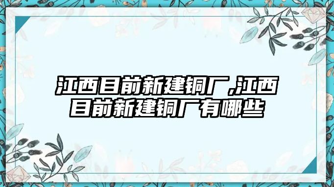 江西目前新建銅廠,江西目前新建銅廠有哪些