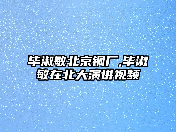 畢淑敏北京銅廠,畢淑敏在北大演講視頻