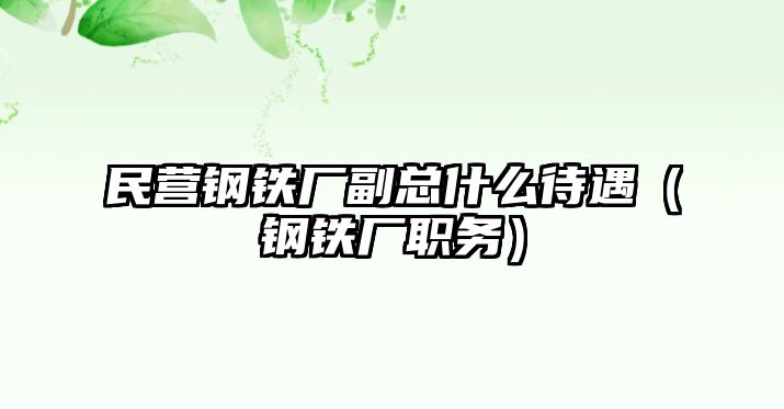 民營鋼鐵廠副總什么待遇（鋼鐵廠職務(wù)）