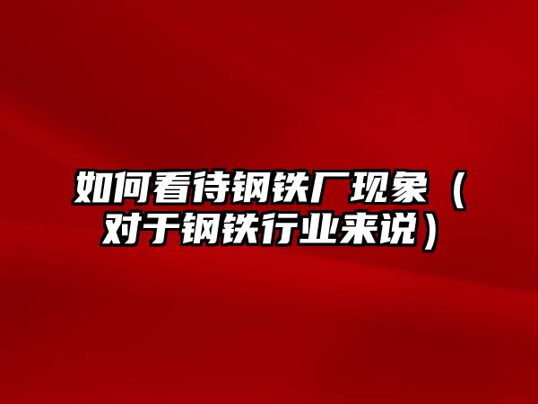 如何看待鋼鐵廠現(xiàn)象（對于鋼鐵行業(yè)來說）