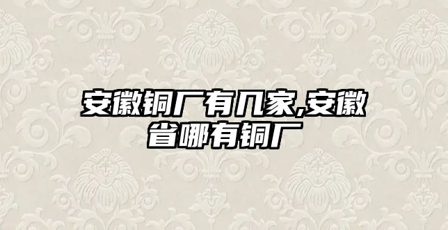 安徽銅廠有幾家,安徽省哪有銅廠