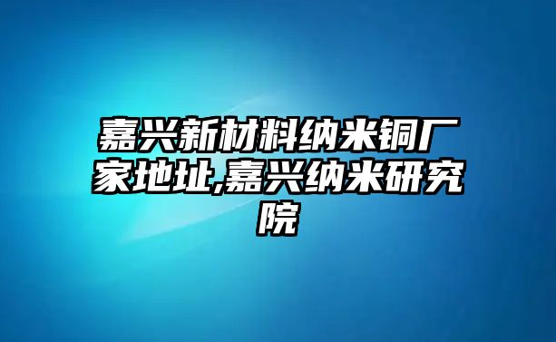 嘉興新材料納米銅廠家地址,嘉興納米研究院