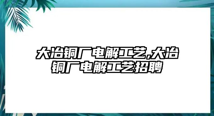 大冶銅廠電解工藝,大冶銅廠電解工藝招聘