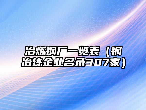 冶煉銅廠一覽表（銅冶煉企業(yè)名錄307家）