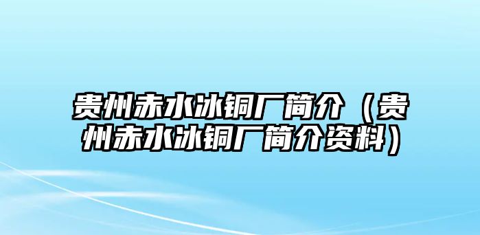 貴州赤水冰銅廠簡介（貴州赤水冰銅廠簡介資料）