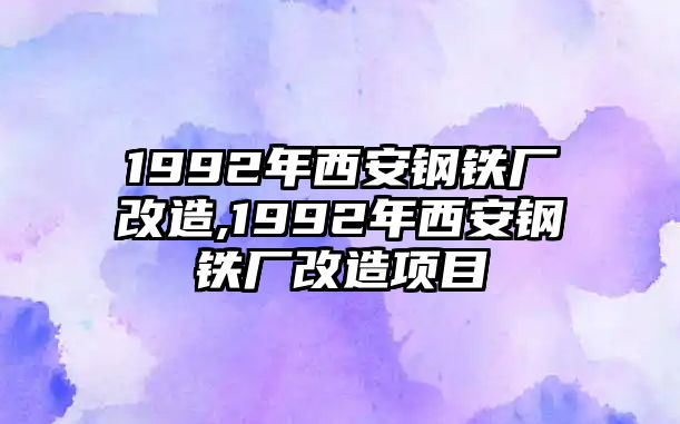 1992年西安鋼鐵廠改造,1992年西安鋼鐵廠改造項(xiàng)目