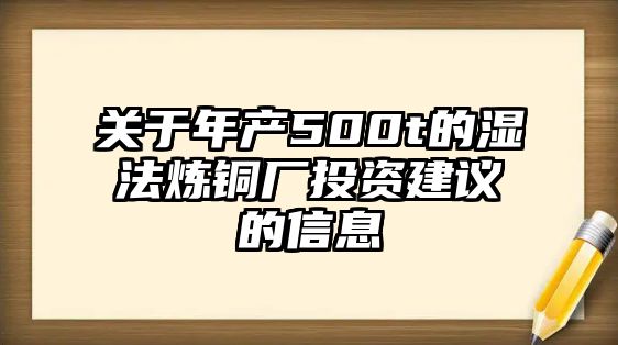 關(guān)于年產(chǎn)500t的濕法煉銅廠投資建議的信息