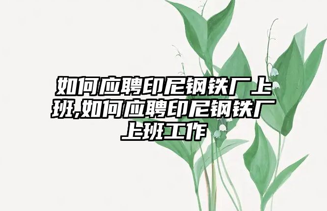 如何應(yīng)聘印尼鋼鐵廠上班,如何應(yīng)聘印尼鋼鐵廠上班工作