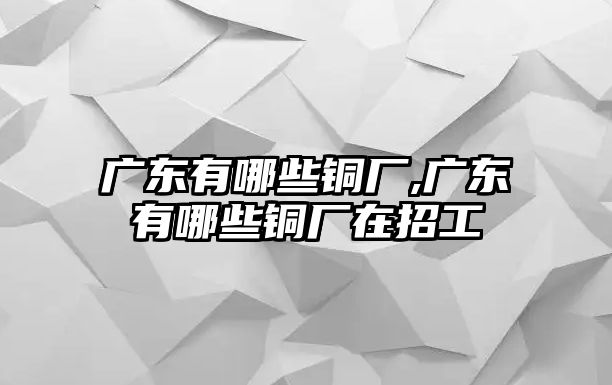 廣東有哪些銅廠,廣東有哪些銅廠在招工