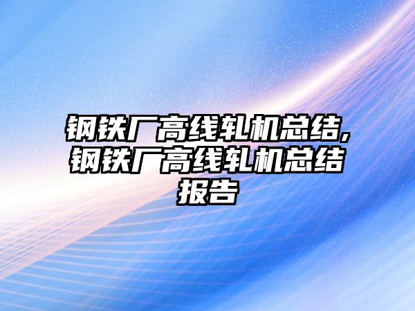 鋼鐵廠高線軋機(jī)總結(jié),鋼鐵廠高線軋機(jī)總結(jié)報告