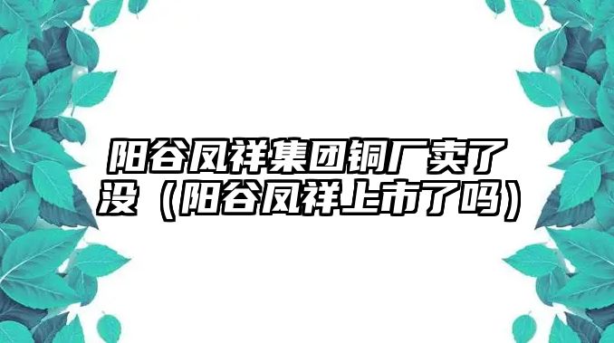 陽谷鳳祥集團銅廠賣了沒（陽谷鳳祥上市了嗎）