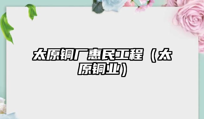 太原銅廠惠民工程（太原銅業(yè)）