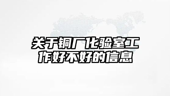 關(guān)于銅廠化驗室工作好不好的信息