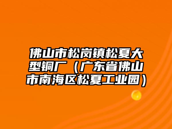 佛山市松崗鎮(zhèn)松夏大型銅廠（廣東省佛山市南海區(qū)松夏工業(yè)園）