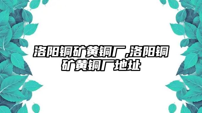 洛陽銅礦黃銅廠,洛陽銅礦黃銅廠地址