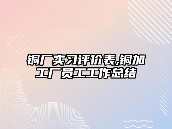 銅廠實習評價表,銅加工廠員工工作總結