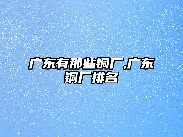 廣東有那些銅廠,廣東銅廠排名