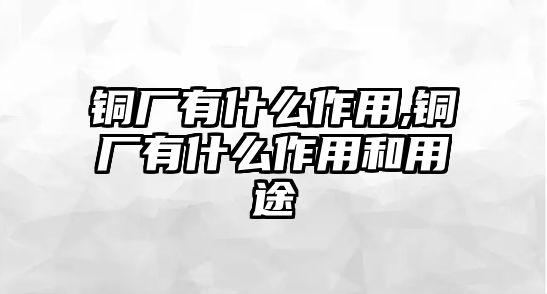 銅廠有什么作用,銅廠有什么作用和用途