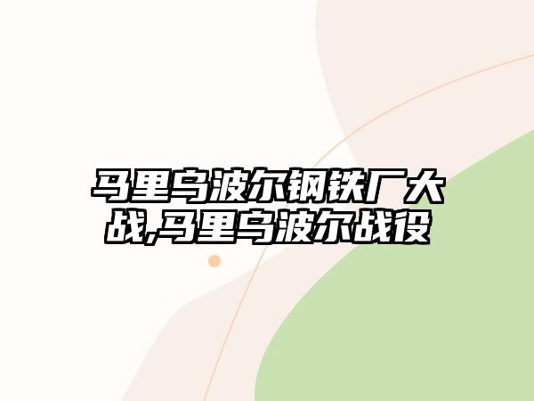 馬里烏波爾鋼鐵廠大戰(zhàn),馬里烏波爾戰(zhàn)役