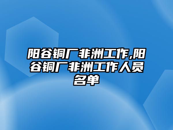 陽谷銅廠非洲工作,陽谷銅廠非洲工作人員名單