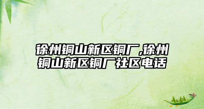 徐州銅山新區(qū)銅廠,徐州銅山新區(qū)銅廠社區(qū)電話