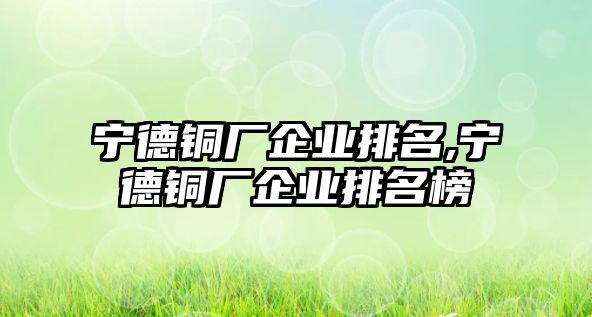 寧德銅廠企業(yè)排名,寧德銅廠企業(yè)排名榜