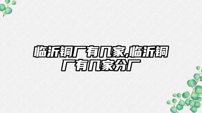 臨沂銅廠有幾家,臨沂銅廠有幾家分廠