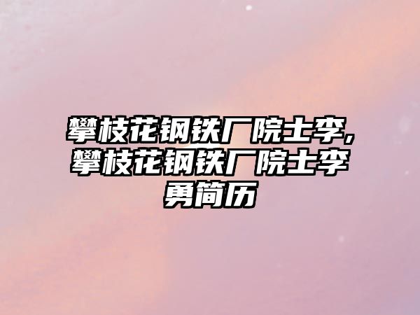 攀枝花鋼鐵廠院士李,攀枝花鋼鐵廠院士李勇簡(jiǎn)歷