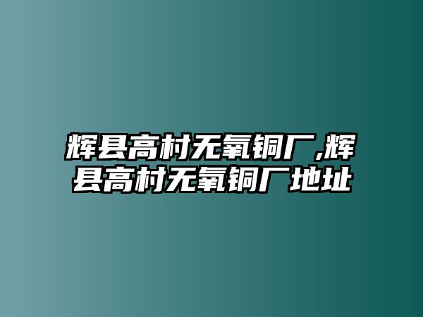 輝縣高村無氧銅廠,輝縣高村無氧銅廠地址