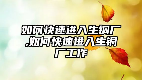 如何快速進入生銅廠,如何快速進入生銅廠工作