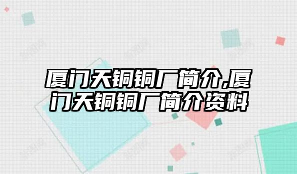 廈門天銅銅廠簡介,廈門天銅銅廠簡介資料