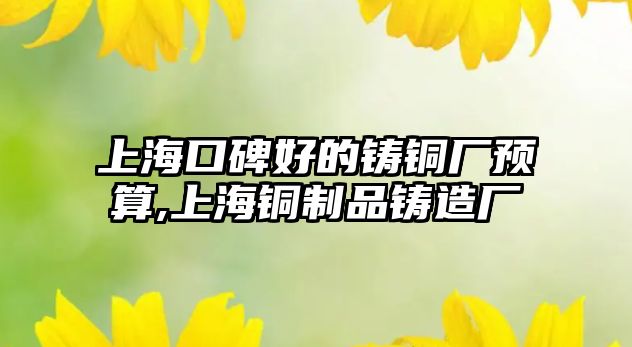 上?？诒玫蔫T銅廠預(yù)算,上海銅制品鑄造廠