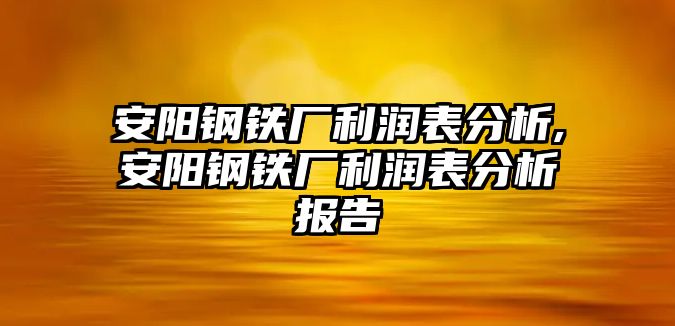 安陽鋼鐵廠利潤表分析,安陽鋼鐵廠利潤表分析報告